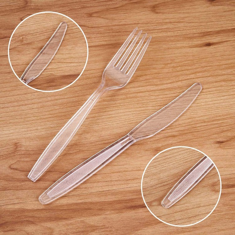  Cutlery Set Plastic Utensils Clear Forks Spoons Knives Disposable Silverware Heavyweight