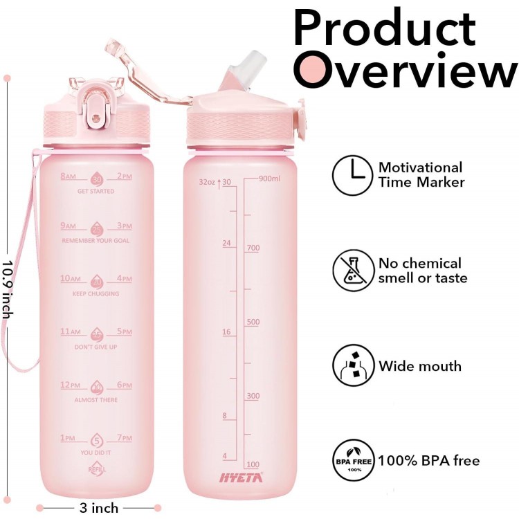 Hyeta 32oz Water Bottles with Straw - Stay Motivated and Hydrated with Convenient Times