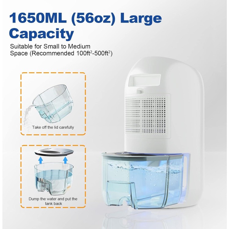 Dehumidifier for Room under 550 sq ft, 56 oz Large Capacity Water Tank