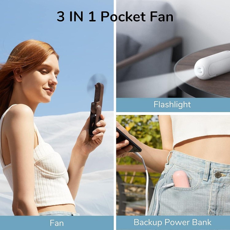 Handheld Mini Fan, 3 IN 1 Hand Fan, USB Rechargeable Small Pocket Fan
