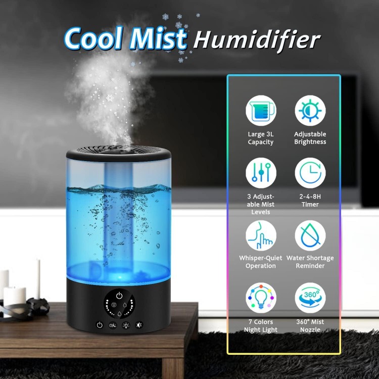 Cool Mist Humidifier, Ultrasonic Humidifiers For Bedroom Baby, Timer