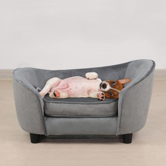Pet Sofa Bed, Velvet & Linen Fabric Pet Couch Chair With Removeable