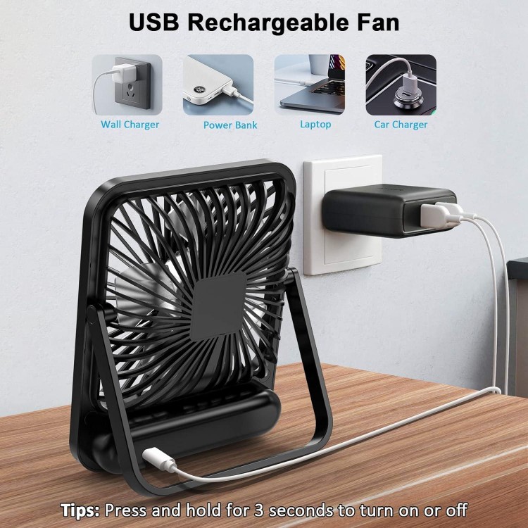 Desk Fan Battery Operated, Portable USB Rechargeable Fan, Home, Travel