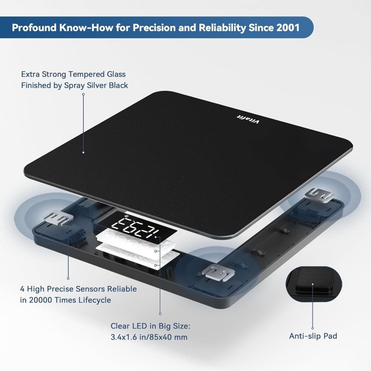 Digital Bathroom Scale For Body Weight, Clear LED Display And Step-On