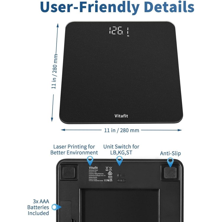 Digital Bathroom Scale For Body Weight, Clear LED Display And Step-On