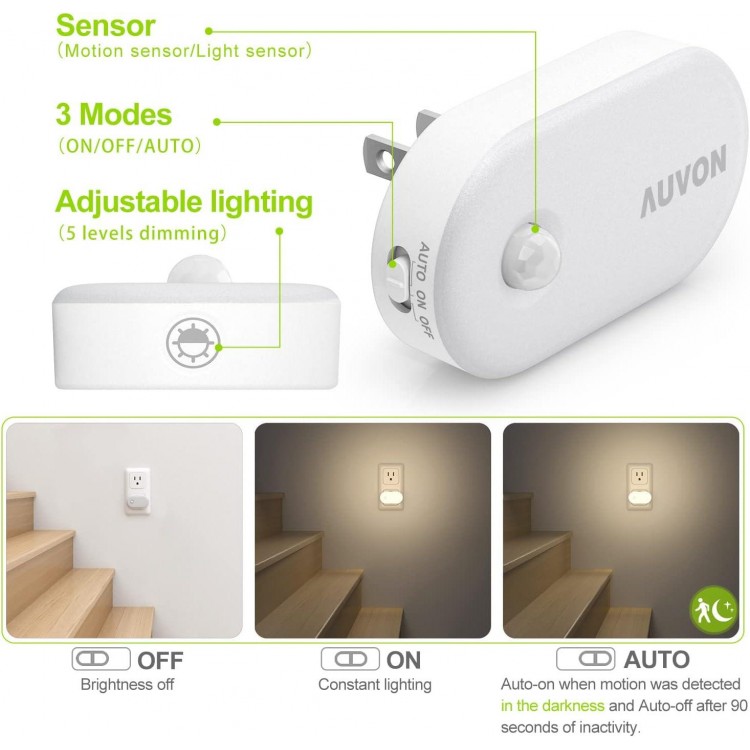 Night Light Plug In With Motion Sensor,Dimmable Smart LED Night Lights