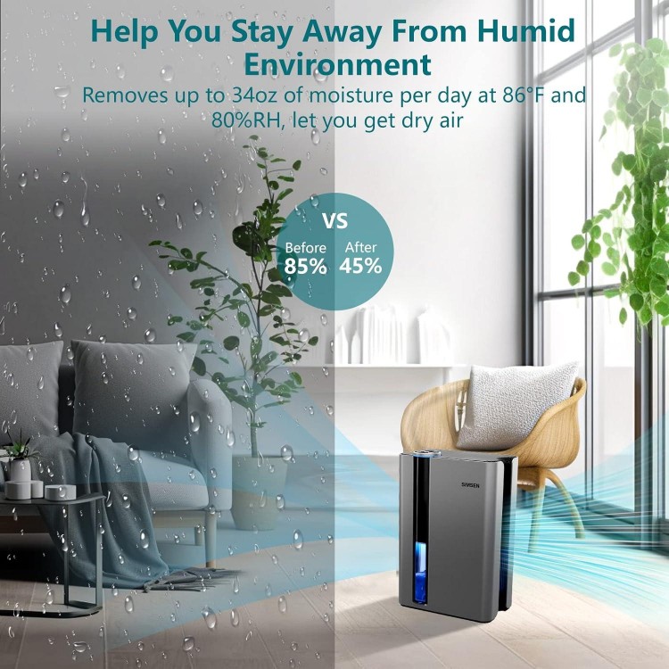 95oz Dehumidifiers for Home, Quiet Dehumidifier with Reusable Filter