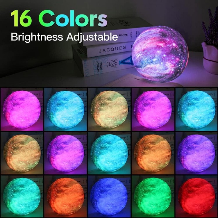 BRIGHTWORLD Moon Lamp Galaxy Lamp 5.9 inch 16 Colors LED 3D Moon Light