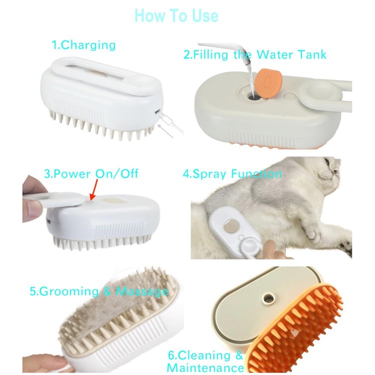 Pet Steam Brush, Pet Hair Removal Brush For Small Dog And Cats