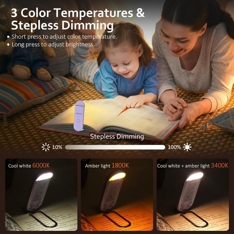 Book Light, USB Rechargeable Reading Light, Eye-Cared Amber Light Mode