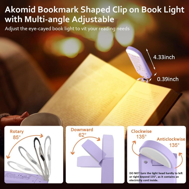Book Light, USB Rechargeable Reading Light, Eye-Cared Amber Light Mode