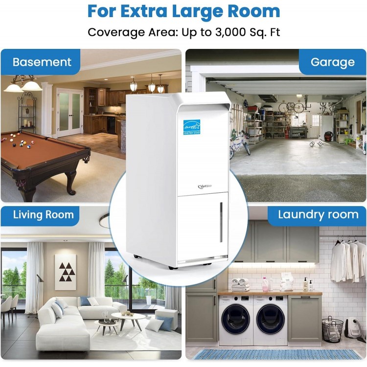 4,500 Sq.Ft Energy Star Dehumidifier for Basement with Drain Hose