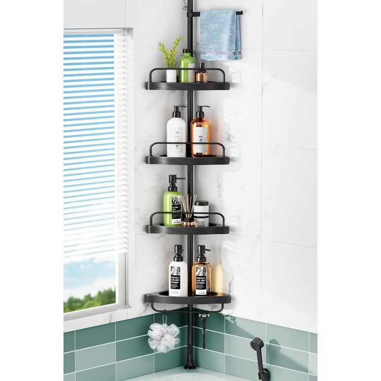 Corner Shower Caddy Tension Pole: Rust Proof Shampoo Storage Organizer