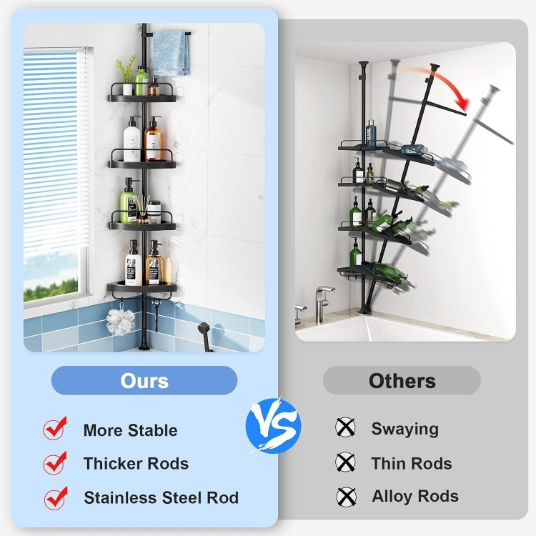 Corner Shower Caddy Tension Pole: Rust Proof Shampoo Storage Organizer