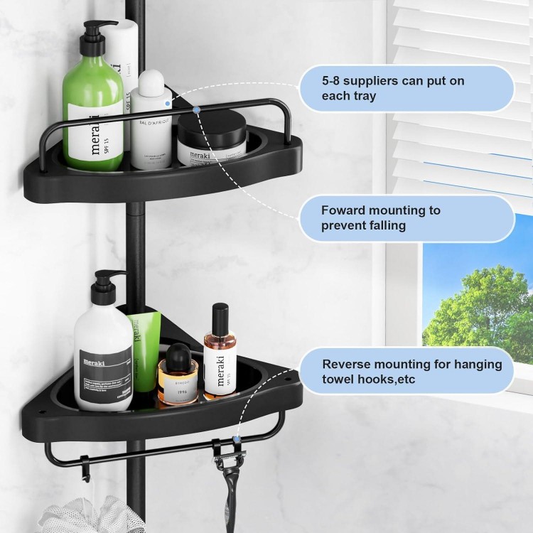 Corner Shower Caddy Tension Pole: Rust Proof Shampoo Storage Organizer