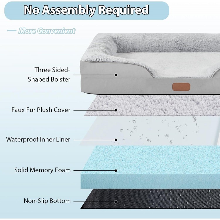 3-Sided Memory Foam Dog Bed For Extra Large Dogs, Pet Couch Bed