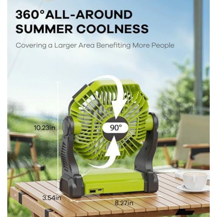 10400mAh Battery Operated Fan, Camping Fan Rechargeable With LED Light