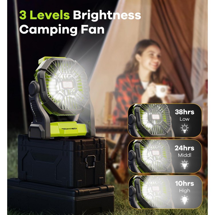 10400mAh Battery Operated Fan, Camping Fan Rechargeable With LED Light