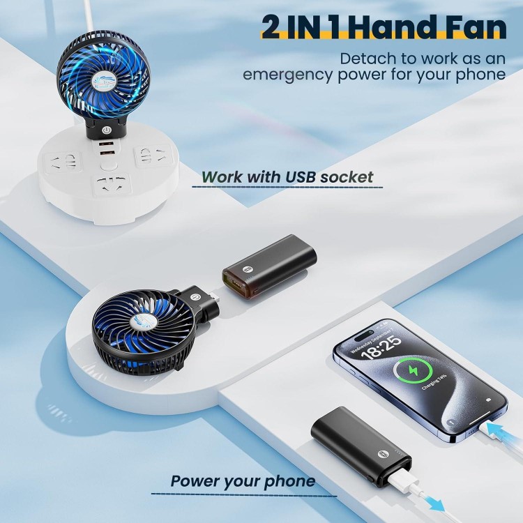 2024 New Portable Handheld Fan,5200mAh Rechargeable Battery Operated