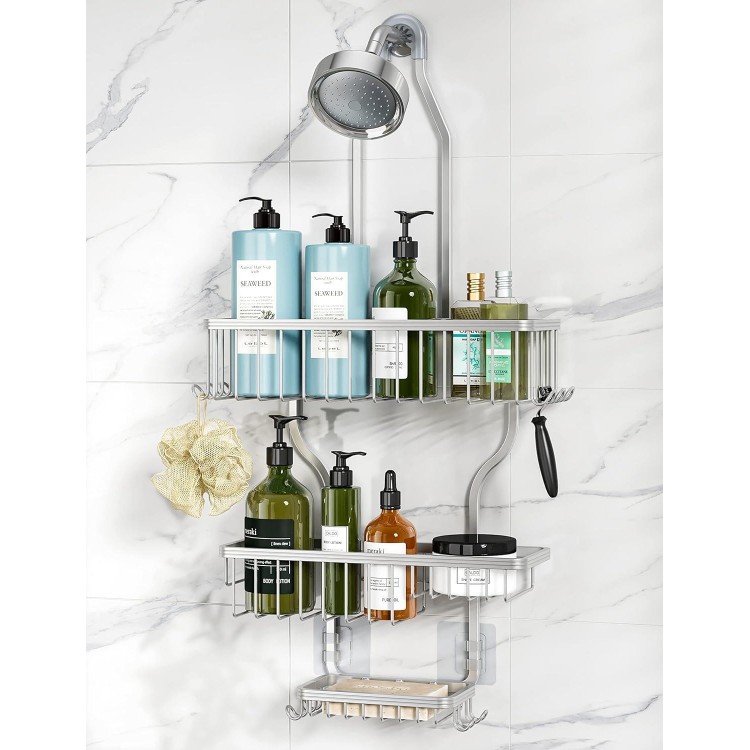 Hanging Shower Caddy Over Shower Head With 10 Hooks For Razor/Sponge