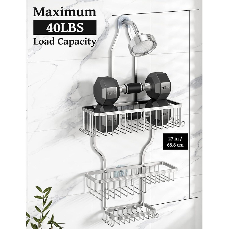 Hanging Shower Caddy Over Shower Head With 10 Hooks For Razor/Sponge