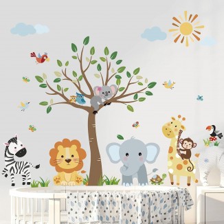 decalmile Forest Baby Animals Wall Decals Kids Room Daycare Wall Decor