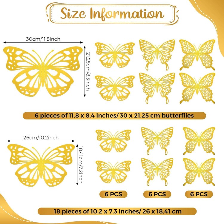 24 Pcs Large Butterfly Party Decoration Set 2 Sizes 3 Styles Large