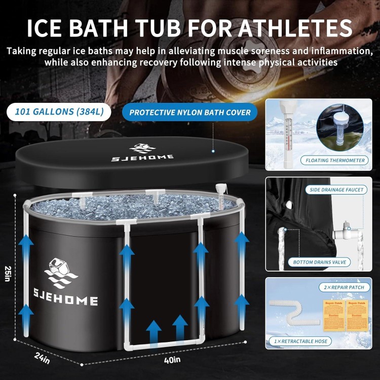 Oval Ice Bath Tub For Athletes, XL Portable Cold Water Plunge Tub