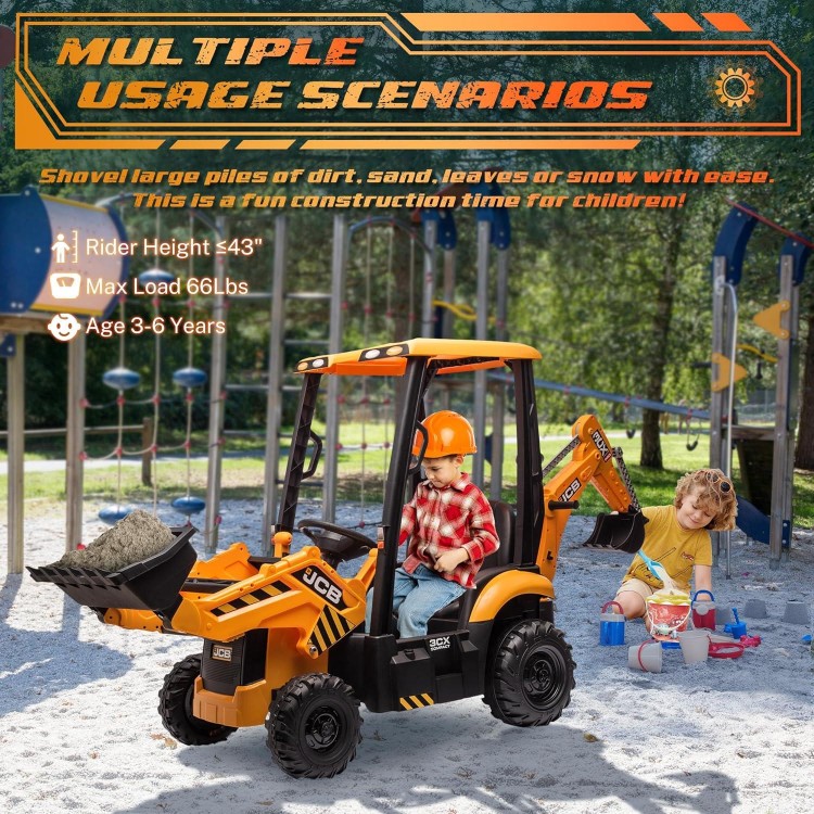 12V JCB Electric Backhoe Loader Toy Car for Kids