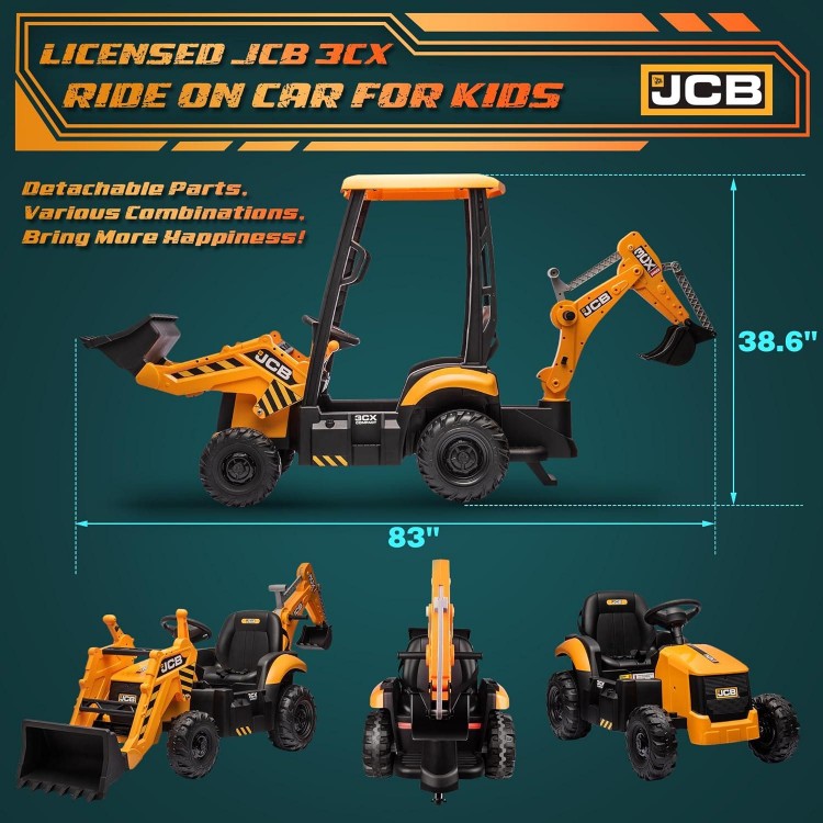 12V JCB Electric Backhoe Loader Toy Car for Kids