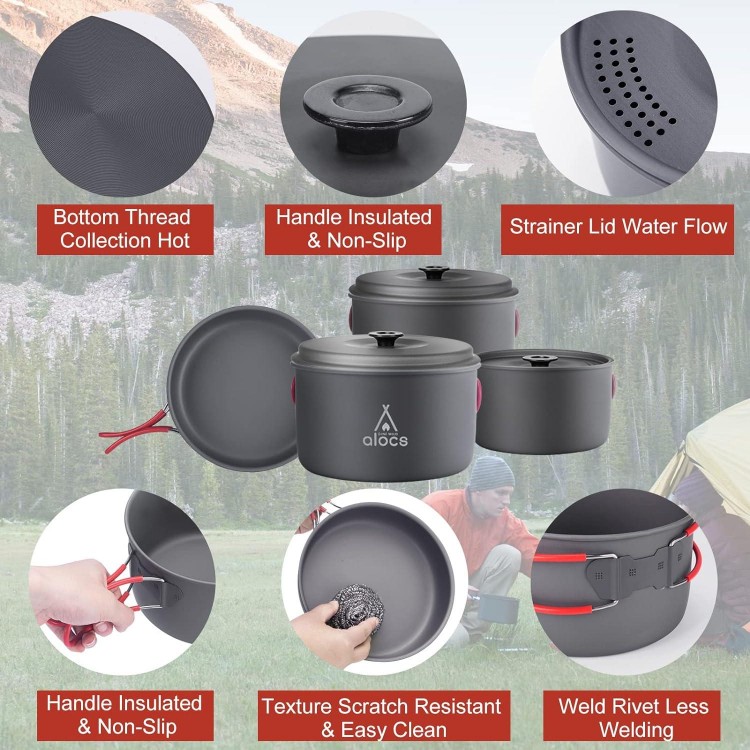 Camping Cookware Set Camping Gear, Compact Camping Pots and Pans Set