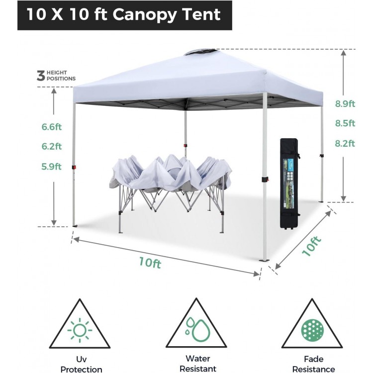 10x10 ft Pop Up Canopy Tent, Easy Up Instant Outdoor Canopy with Vented Top