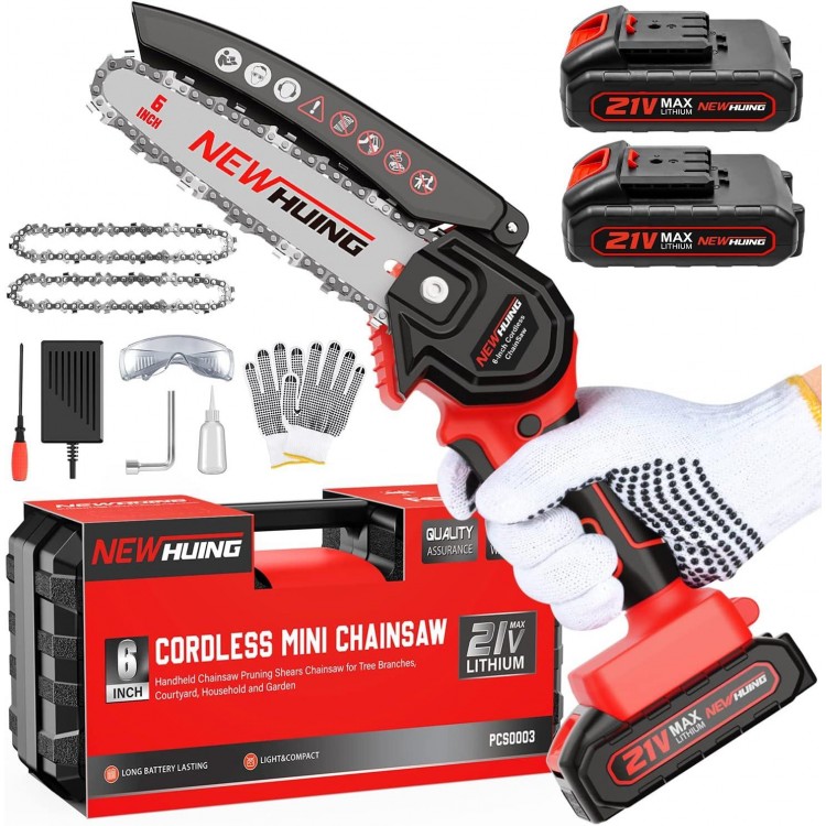 Mini Chainsaw 6-Inch Cordless - Handheld Electric 21V Battery Powered