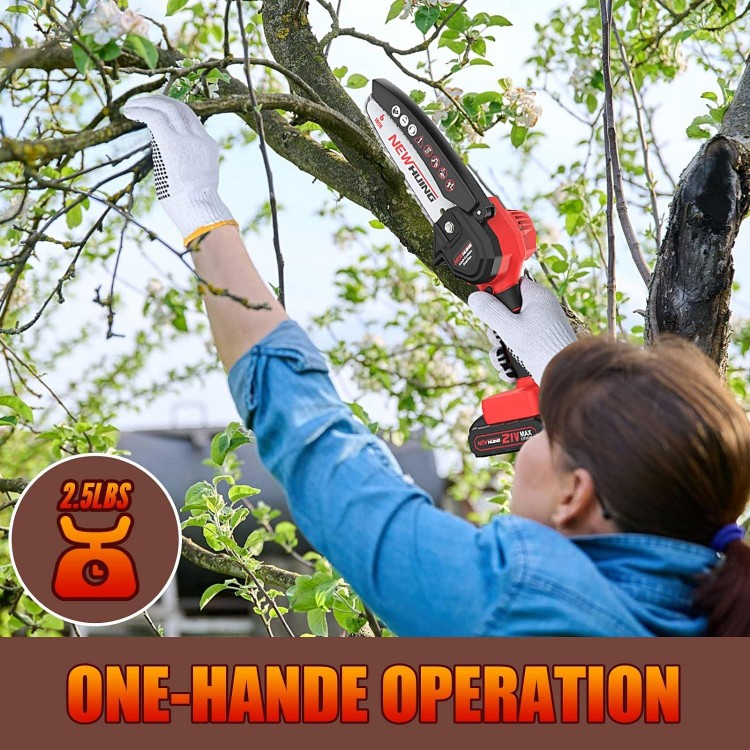 Mini Chainsaw 6-Inch Cordless - Handheld Electric 21V Battery Powered