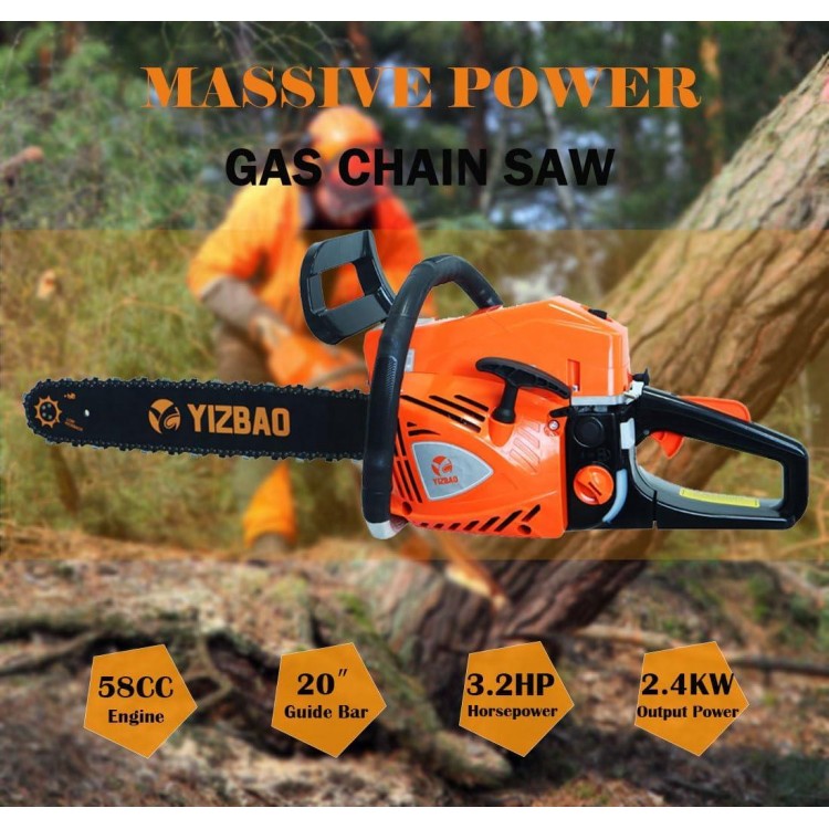 Chainsaw Gas Powered 58cc 20 inch chain saw 2-Cycle Top Handle Gasoline Chainsaw