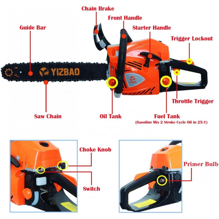 Chainsaw Gas Powered 58cc 20 inch chain saw 2-Cycle Top Handle Gasoline Chainsaw
