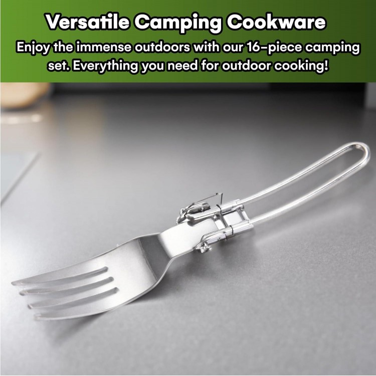 Camping Cookware Set of 16 - Camp Kitchen Pots and Pans Set