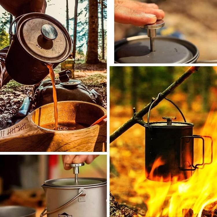 Camping Titanium Pot, French Press Coffee Maker