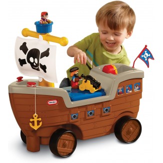 2-In-1 Pirate Ship Toy - Kids Ride-On Boat With Wheels