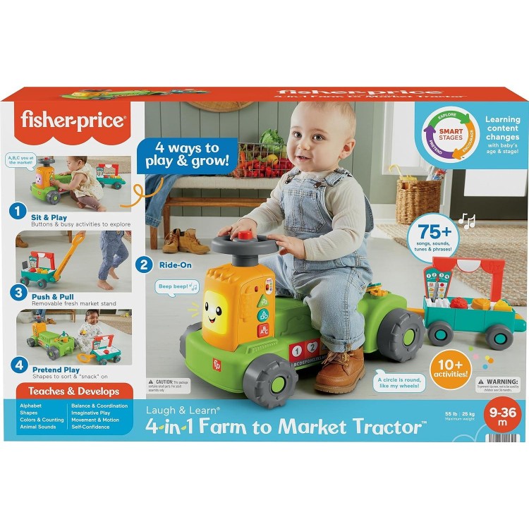 Laugh & Learn Baby To Toddler Toy, 4-In-1 Farm To Market Tractor Ride On