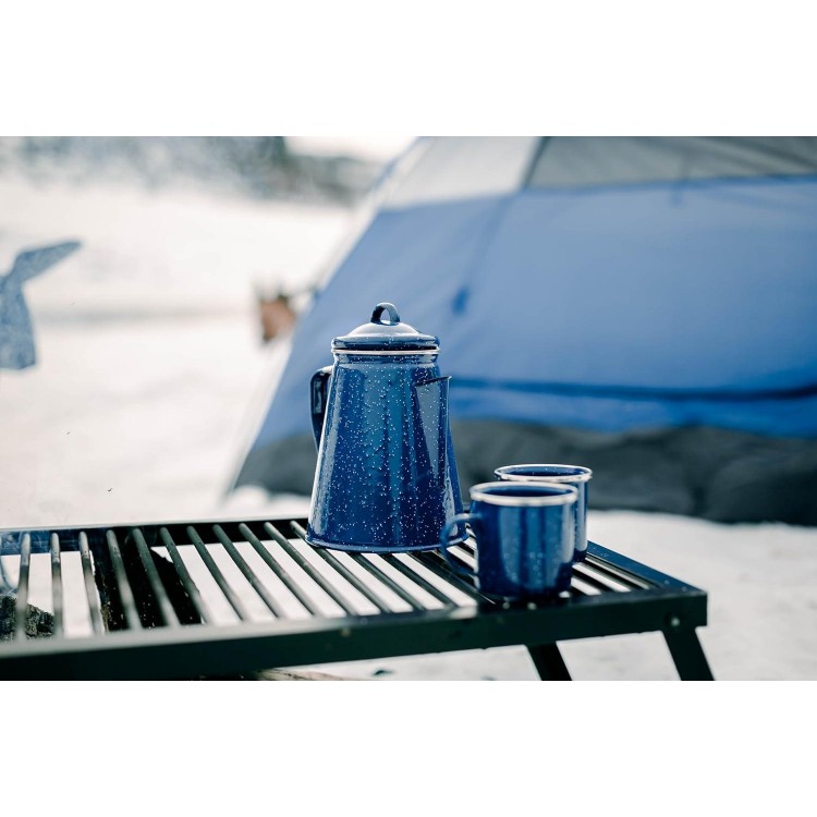 Enamel Percolator Coffee Pot & 4 Mug Set,Blue