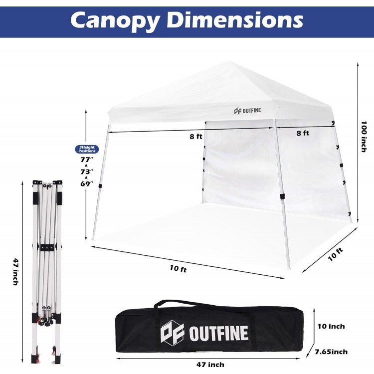 10'X10' Slant Leg Pop Up Canopy, Outdoor Patio Portable Tent With Sidewall