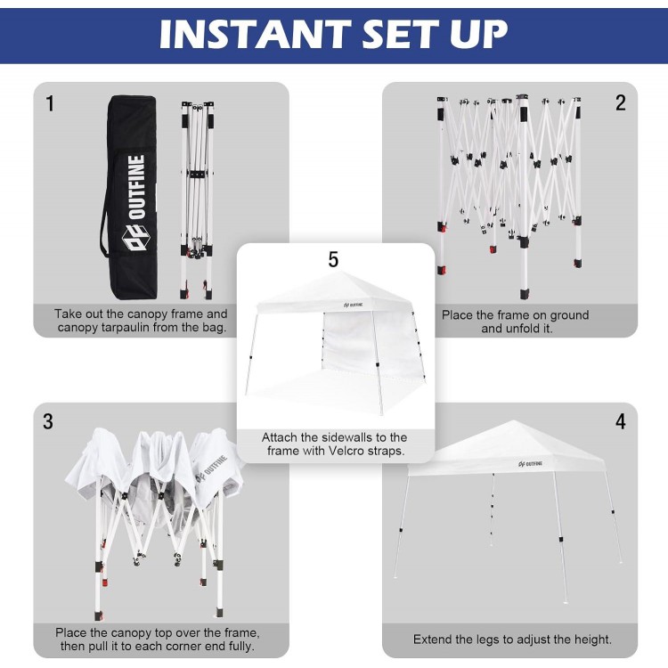 10'X10' Slant Leg Pop Up Canopy, Outdoor Patio Portable Tent With Sidewall