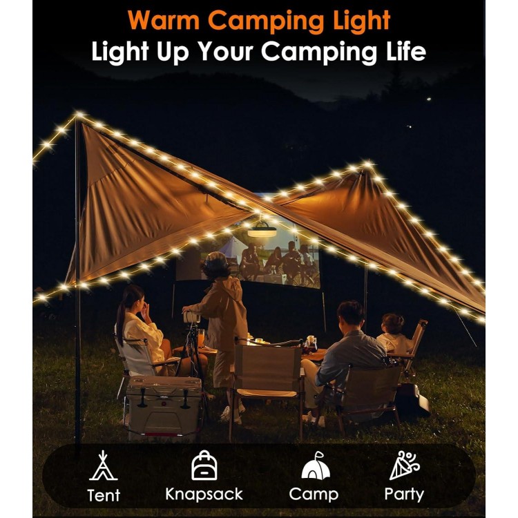 Camping String Lights, 2 in 1 Outdoor String Lights with 8 Lighting Modes