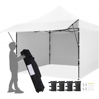 10x10 Pop up Commercial Canopy Tent with 3 Removable Sidewalls & Awning