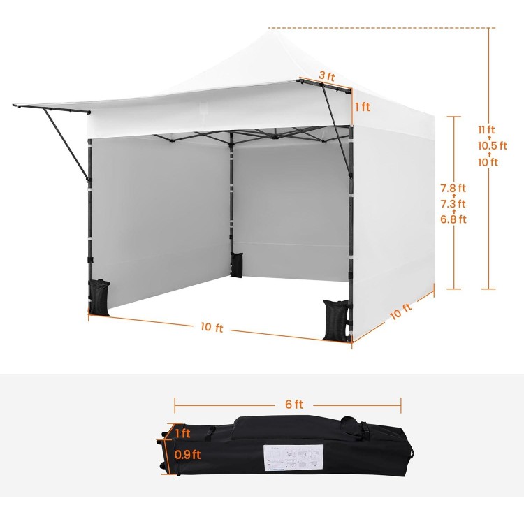 10x10 Pop up Commercial Canopy Tent with 3 Removable Sidewalls & Awning