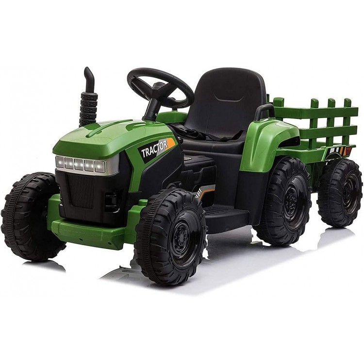 12v Battery-Powered Toy Tractor with Trailer and 35W Dual Motors