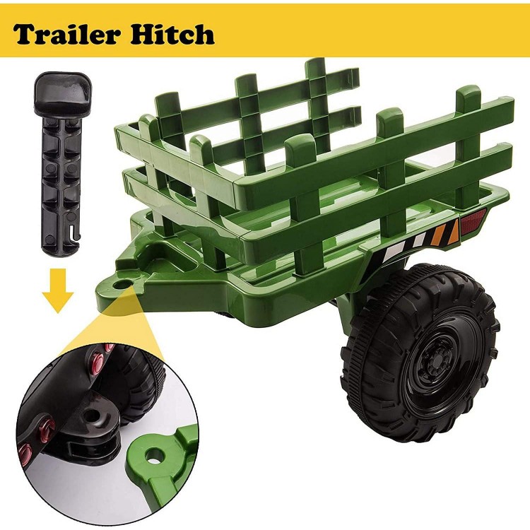 12v Battery-Powered Toy Tractor with Trailer and 35W Dual Motors