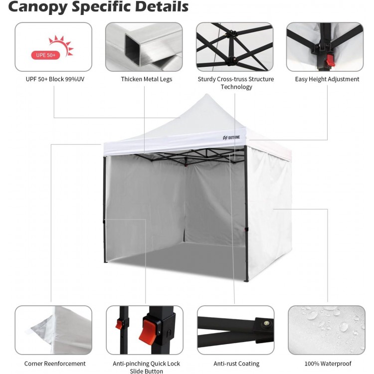 Heavy Duty Canopy 10x10 Pop Up Canopy Tent with 3 Side Walls Instant Shade