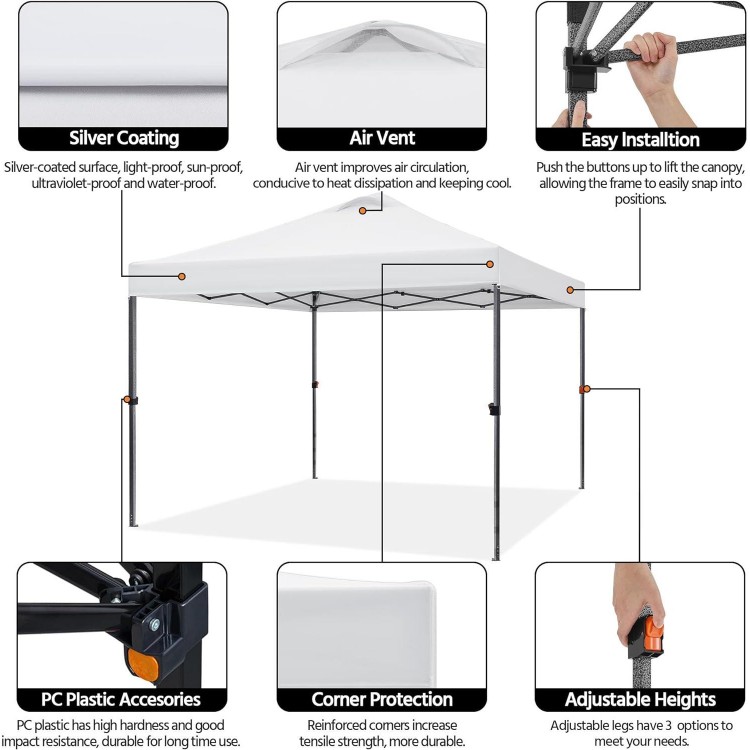 10x10 Pop up Canopy Tent,Coated Fabric Outdoor Instant Tent w/Wheeled Bag